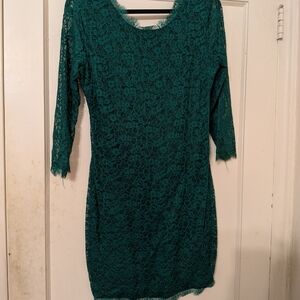 Acevog Teal Lace Long Sleeve Dress
